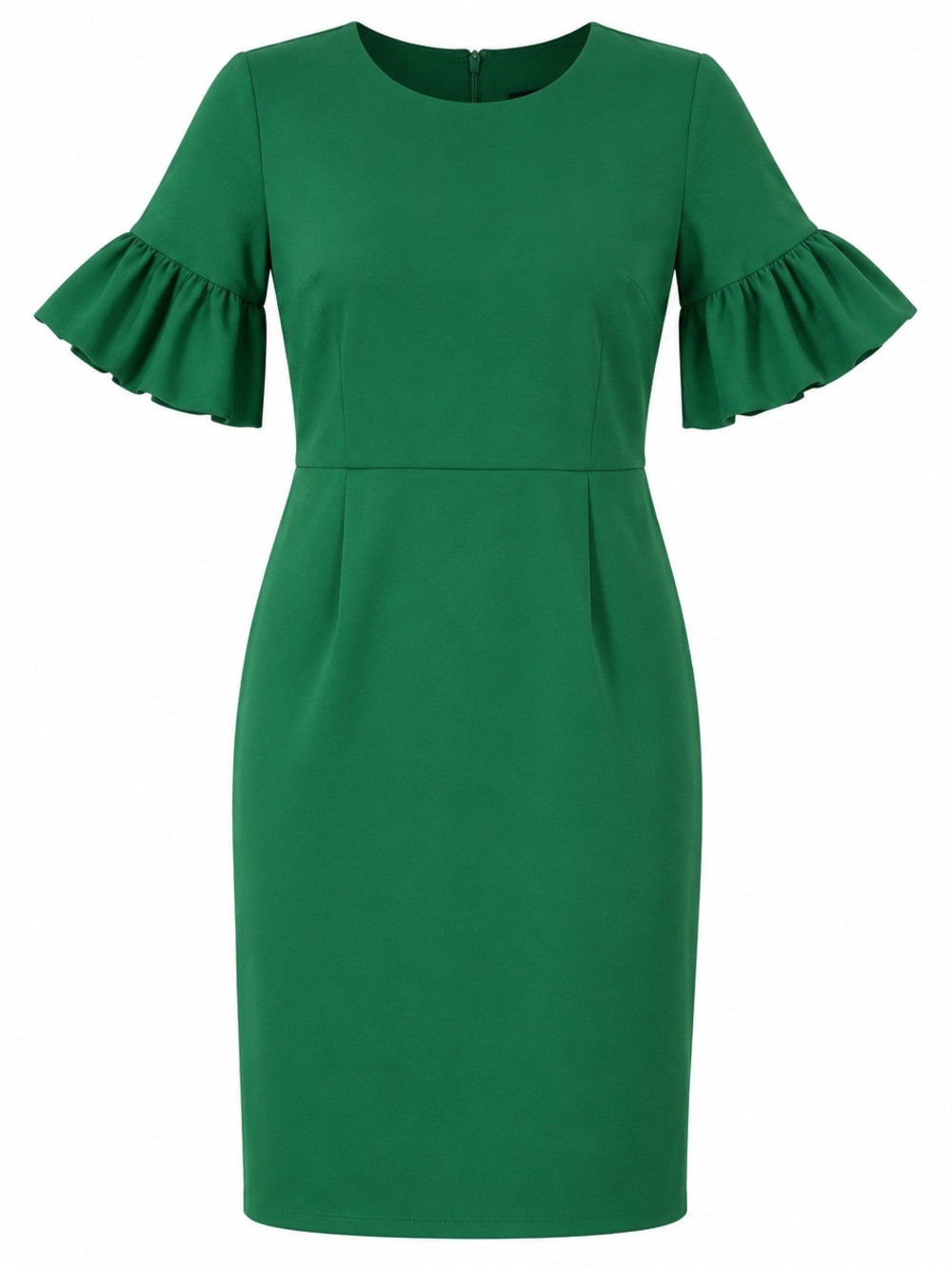 MARINA Green Ruffle Sleeve Midi Sheath Dress